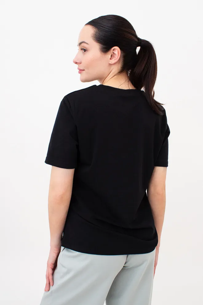 Футболка жіноча з трояндами T-SHIRT PRINT 4802/60 Giulia (black/flowers), чорний