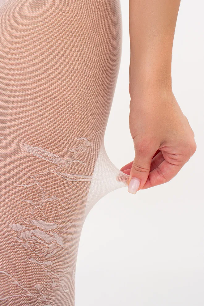 Kолготки в дрібну сітку з трояндами MESH FLORAL 40 (5) Giulia (crema), білий