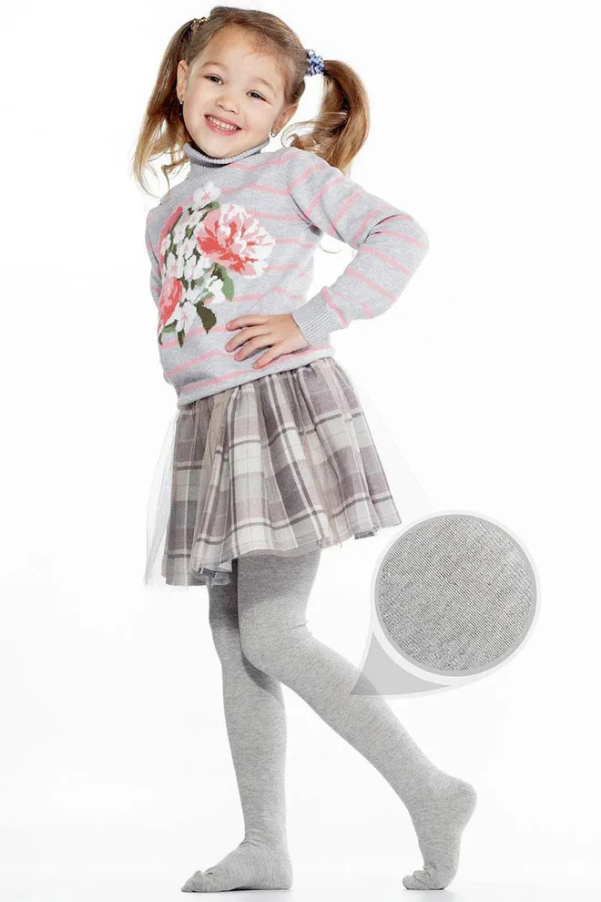 Детские однотонные хлопковые колготки D025 Junior melange Giulia (light grey melange)