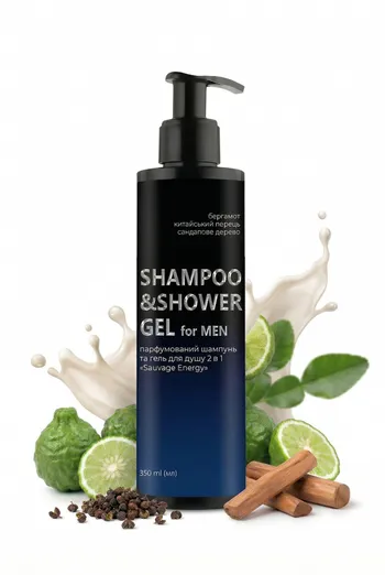 Чоловічий парфумований шампунь-гель для душу 2 в 1 "Savage Energy" MG, 350 мл