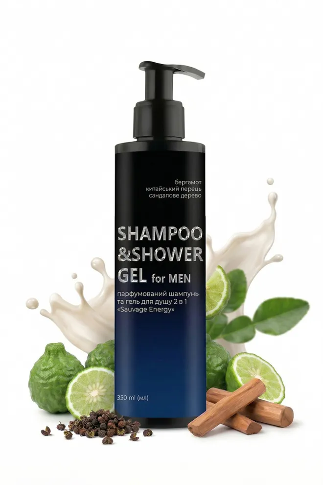 Чоловічий парфумований шампунь-гель для душу 2 в 1 "Savage Energy" MG, 350 мл