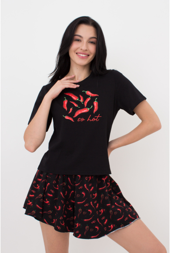 Жіночий комплект футболка та шорти BUNTARKA PRINT 6125/010 Giulia (black/black/peppers), чорний