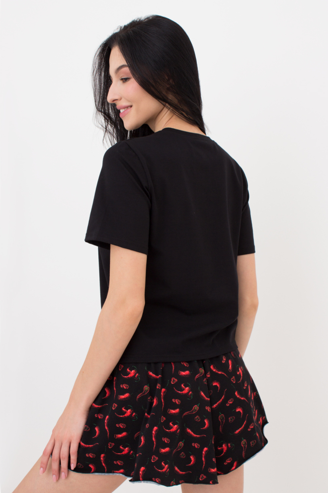 Жіночий комплект футболка та шорти BUNTARKA PRINT 6125/010 Giulia (black/black/peppers), чорний