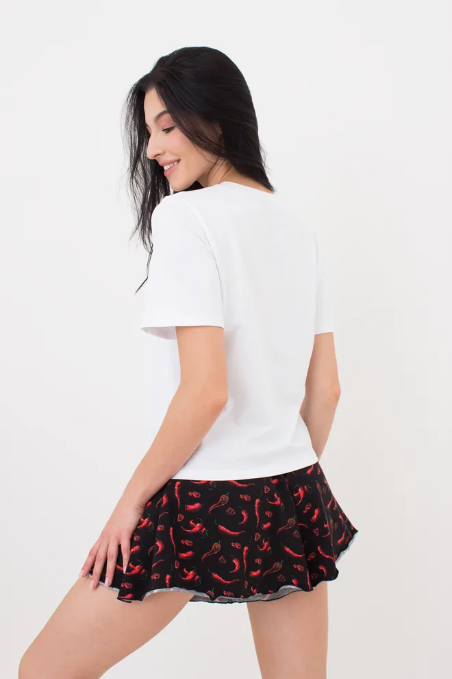 Женский комплект футболка и шорты BUNTARKA PRINT 6125/010 Giulia (white/black/peppers), белый/черный