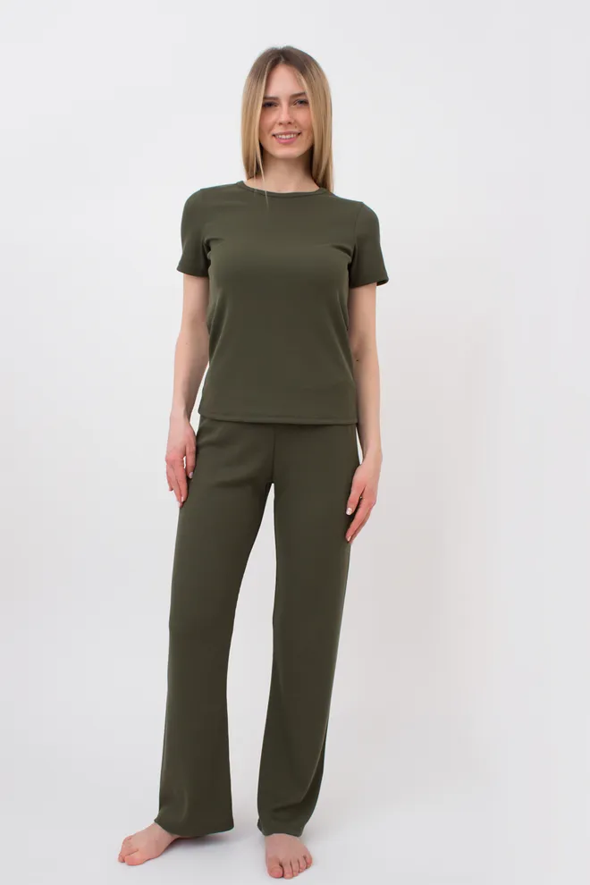 Штани жіночі в рубчик RIB 4307/010 Giulia (khakі), зелений