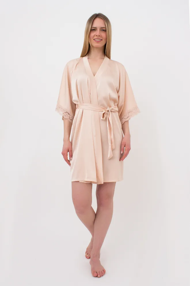Шовковий халат жіночий на запа́х HELENA 7212/051 Giulia (naturale), бежевий
