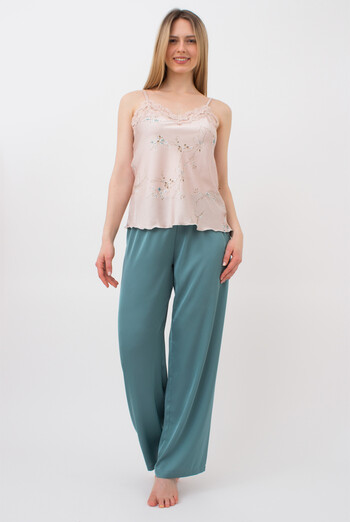 Шовкова піжама майка та штани SAKURA 5009/051 Giulia (beige/turquoise), бежевий/зелений Шовкова піжама майка та штани SAKURA 5009/051 Giulia (beige/turquoise), бежевий/зелений