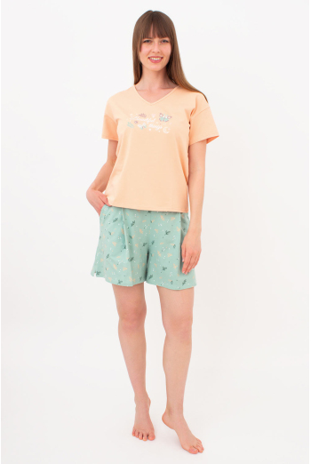 Бавовняна піжама футболка та шорти SERENE GREENS 6128/010 Giulia (muted mint/peach), зелений/помаранчевий