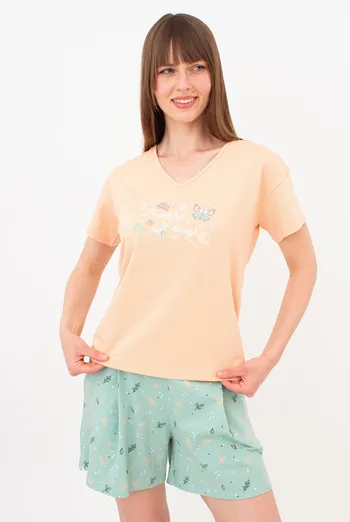 Хлопковая пижама футболка и шорты SERENE GREENS 6128/010 Giulia (muted mint/peach), зеленый/оранжевый Хлопковая пижама футболка и шорты SERENE GREENS 6128/010 Giulia (muted mint/peach), зеленый/оранжевый