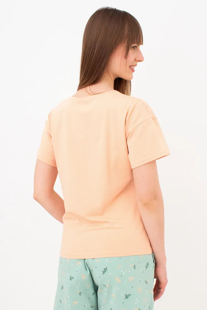 Бавовняна піжама футболка та шорти SERENE GREENS 6128/010 Giulia (muted mint/peach), зелений/помаранчевий