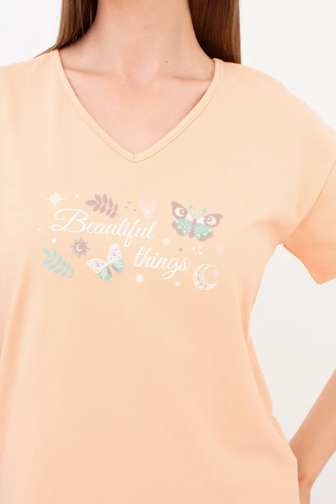 Бавовняна піжама футболка та шорти SERENE GREENS 6128/010 Giulia (muted mint/peach), зелений/помаранчевий