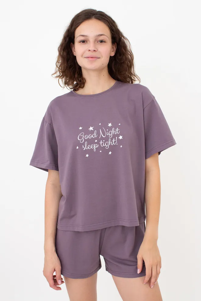 Бавовняна піжама з шортами LUNAR REVERIE 6129/010 Giulia (muted mauve/print), фіолетовий