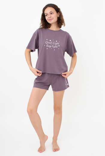 Бавовняна піжама з шортами LUNAR REVERIE 6129/010 Giulia (muted mauve/print), фіолетовий