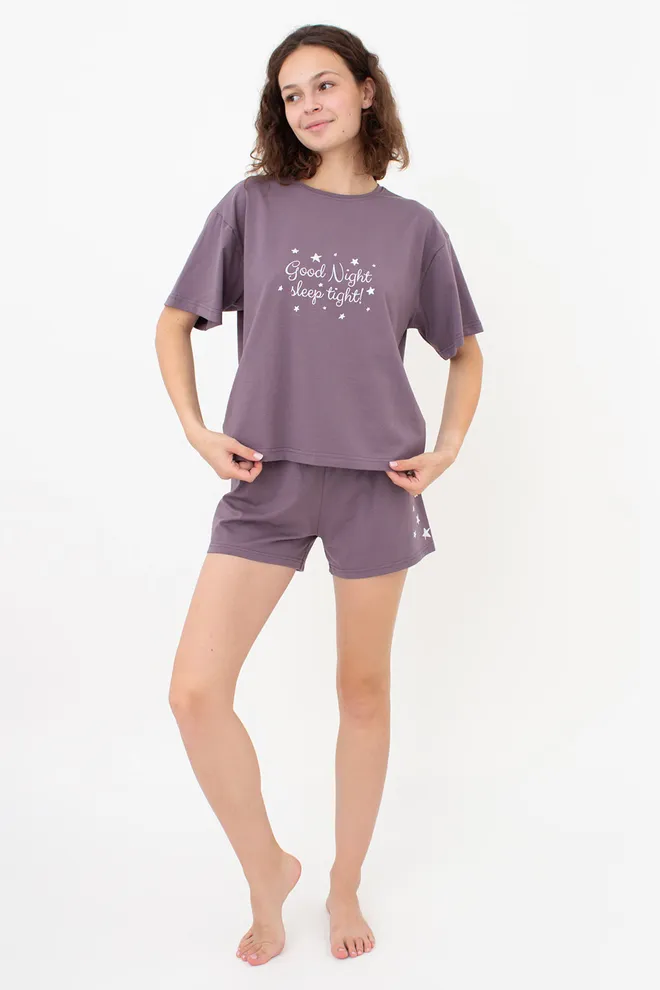 Бавовняна піжама з шортами LUNAR REVERIE 6129/010 Giulia (muted mauve/print), фіолетовий