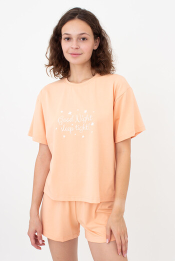 Хлопковая пижама с шортами LUNAR REVERIE 6129/010 Giulia (peach/print), оранжевый Хлопковая пижама с шортами LUNAR REVERIE 6129/010 Giulia (peach/print), оранжевый
