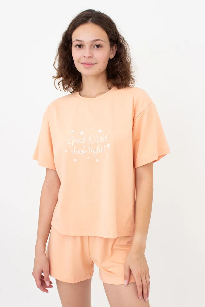 Бавовняна піжама з шортами LUNAR REVERIE 6129/010 Giulia (peach/print), помаранчевий