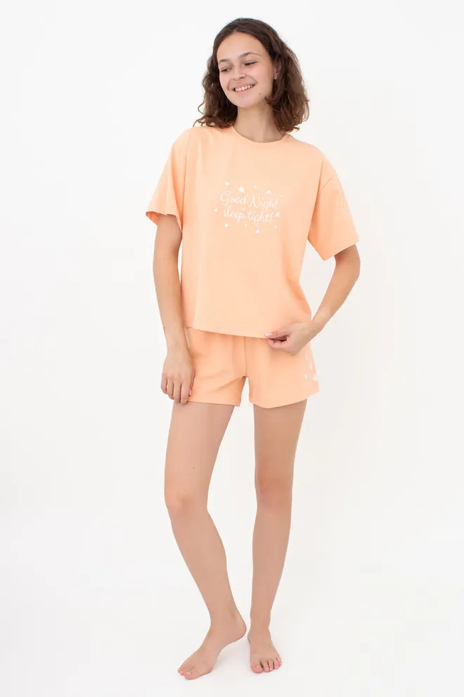 Бавовняна піжама з шортами LUNAR REVERIE 6129/010 Giulia (peach/print), помаранчевий