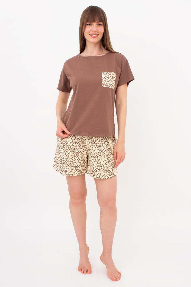 Бавовняна піжама з шортами у сердечках WHISPER HEARTS 6127/010 Giulia (pale yellow/brown hearts/mokko), жовтий/коричневий