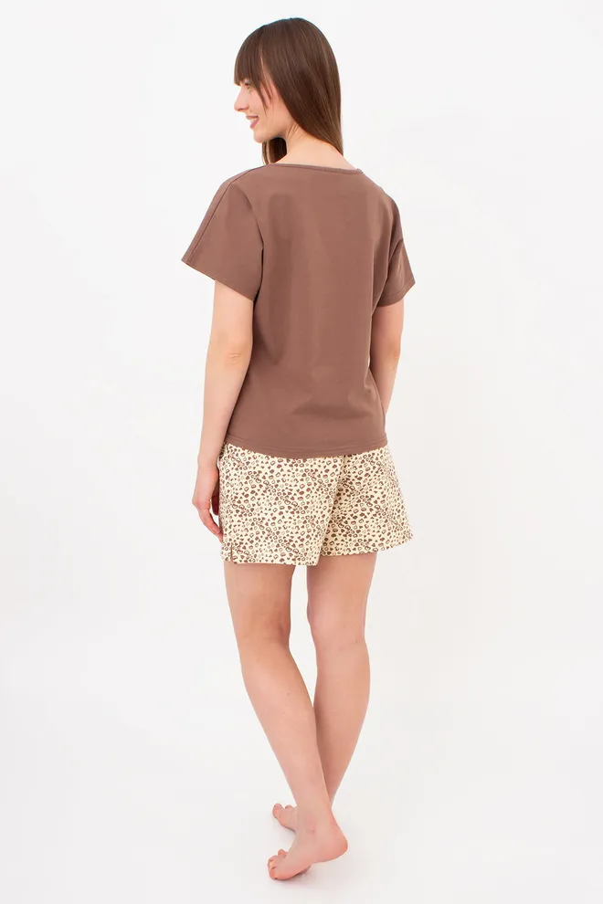 Хлопковая пижама с шортами в сердечках WHISPER HEARTS 6127/010 Giulia (pale yellow/brown hearts/mokko), желтый/коричневый