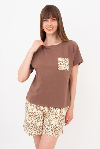 Хлопковая пижама с шортами в сердечках WHISPER HEARTS 6127/010 Giulia (pale yellow/brown hearts/mokko), желтый/коричневый Хлопковая пижама с шортами в сердечках WHISPER HEARTS 6127/010 Giulia (pale yellow/brown hearts/mokko), желтый/коричневый