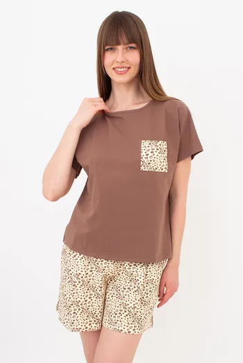 Хлопковая пижама с шортами в сердечках WHISPER HEARTS 6127/010 Giulia (pale yellow/brown hearts/mokko), желтый/коричневый Хлопковая пижама с шортами в сердечках WHISPER HEARTS 6127/010 Giulia (pale yellow/brown hearts/mokko), желтый/коричневый