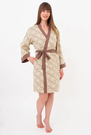 Бавовняний халат у сердечках WHISPER HEARTS 7234/010 Giulia (pale yellow/brown hearts), жовтий Бавовняний халат у сердечках WHISPER HEARTS 7234/010 Giulia (pale yellow/brown hearts), жовтий