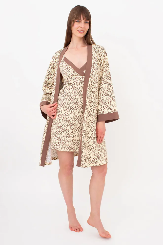 Бавовняний халат у сердечках WHISPER HEARTS 7234/010 Giulia (pale yellow/brown hearts), жовтий