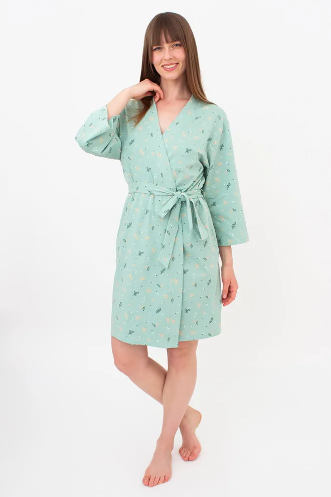 Бавовняний халат з поясом SERENE GREENS 7235/010 Giulia (muted mint), зелений