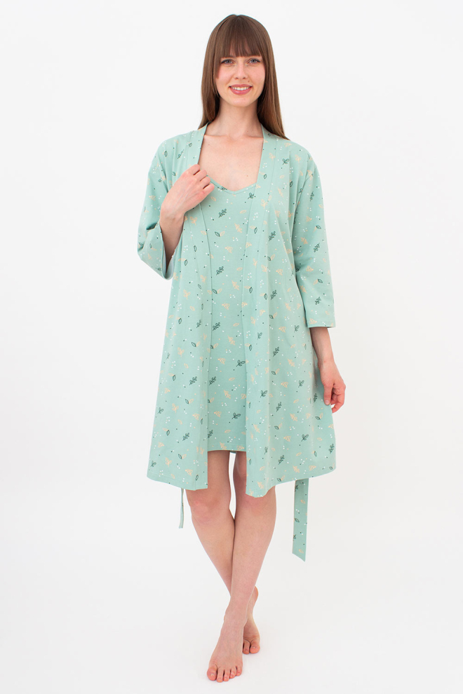 Бавовняний халат з поясом SERENE GREENS 7235/010 Giulia (muted mint), зелений