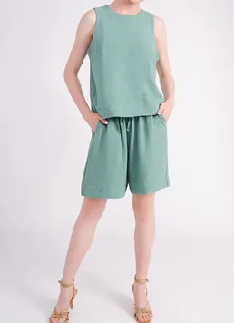 Женский комплект из жатого льна FLAWLESS 6701/260 Giulia (mossy sage), зеленый