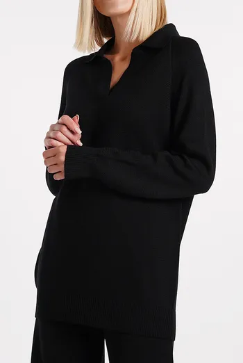 Джемпер поло з вовни мериноса FREYJA 4422/230 Giulia (black), чорний