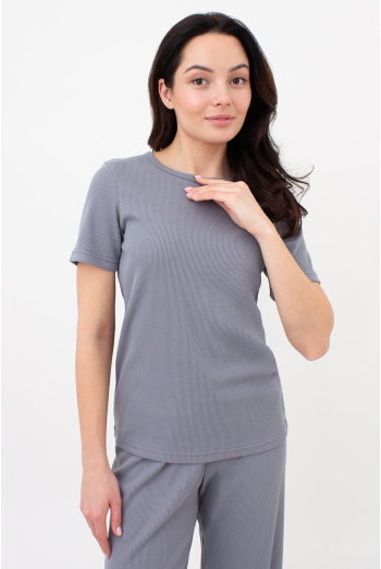 Футболка женская в рубчик RIB 4804/010 Giulia (grey), серый Футболка женская в рубчик RIB 4804/010 Giulia (grey), серый