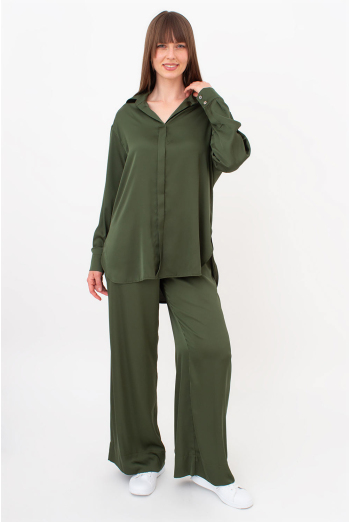 Комплект із шовку (блуза та штани) HELENA 5901/050 Giulia (forest green), зелений