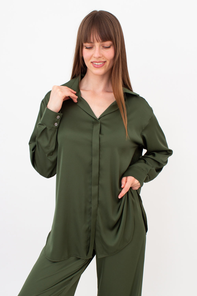 Комплект із шовку (блуза та штани) HELENA 5901/050 Giulia (forest green), зелений