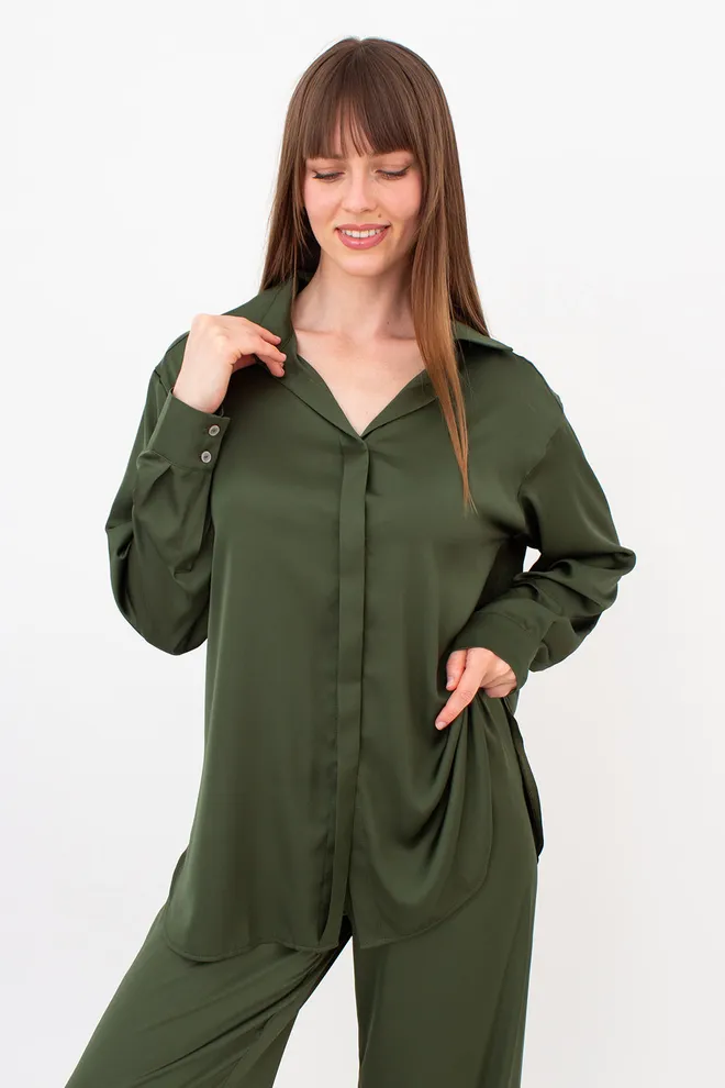Комплект із шовку (блуза та штани) HELENA 5901/050 Giulia (forest green), зелений