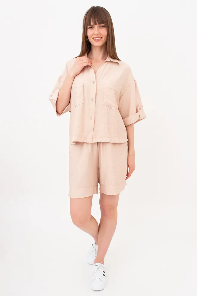 Комплект з жатого льону (сорочка та шорти) VOYAGE 6601/220 Giulia (beige), бежевий
