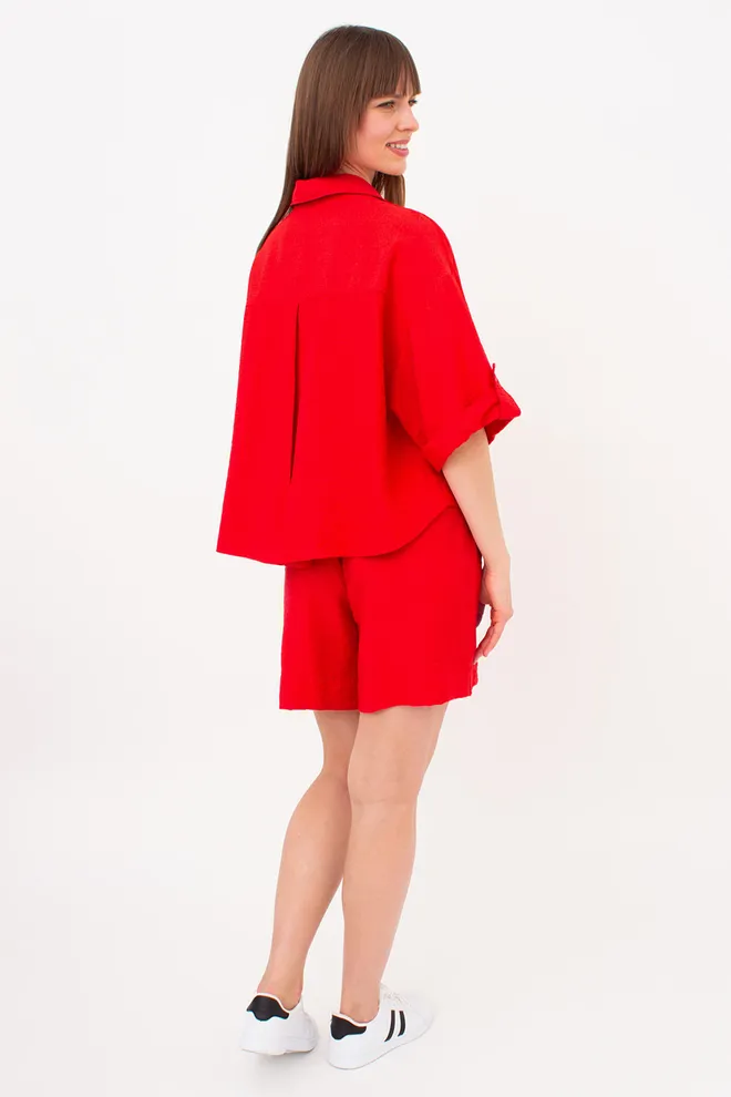 Комплект з жатого льону (сорочка та шорти) VOYAGE 6601/220 Giulia (red), червоний