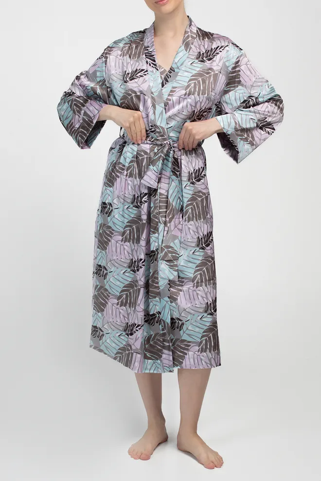 Халат на запах с принтом LEAFSONG 7338/050 Giulia (mokko print), коричневый