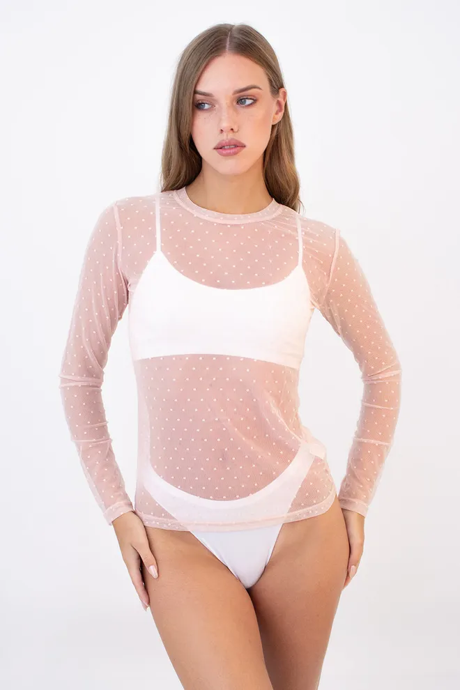 Лонгслив из сетки в горошек AIR MESH 7001/070 Giulia (pale pink), розовый