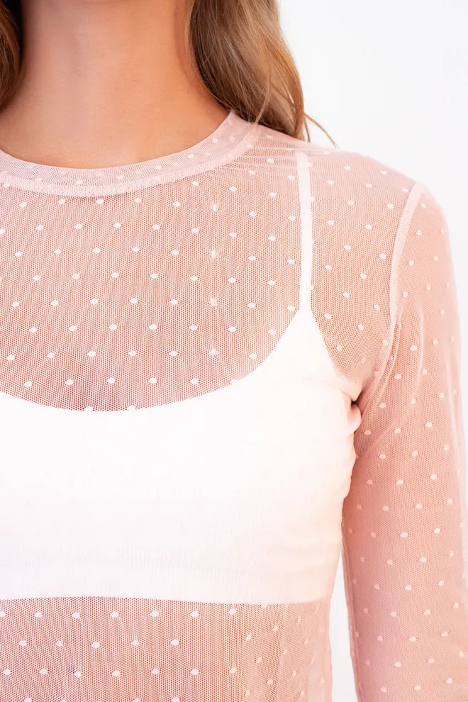 Лонгслив из сетки в горошек AIR MESH 7001/070 Giulia (pale pink), розовый