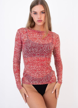 Лонгслів з сітки в піксельний принт PIXEL MESH 7001/070 Giulia (carnation pink), рожевий