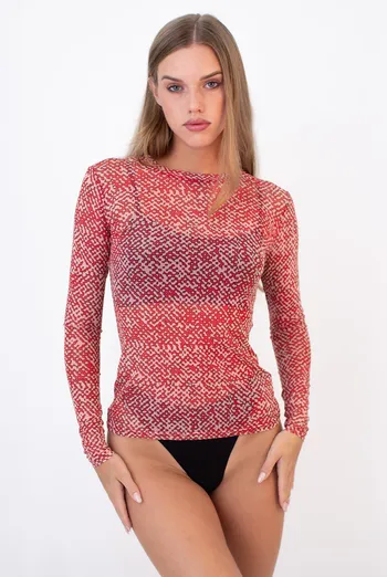 Лонгслив из сетки в пиксельный принт PIXEL MESH 7001/070 Giulia (carnation pink), розовый