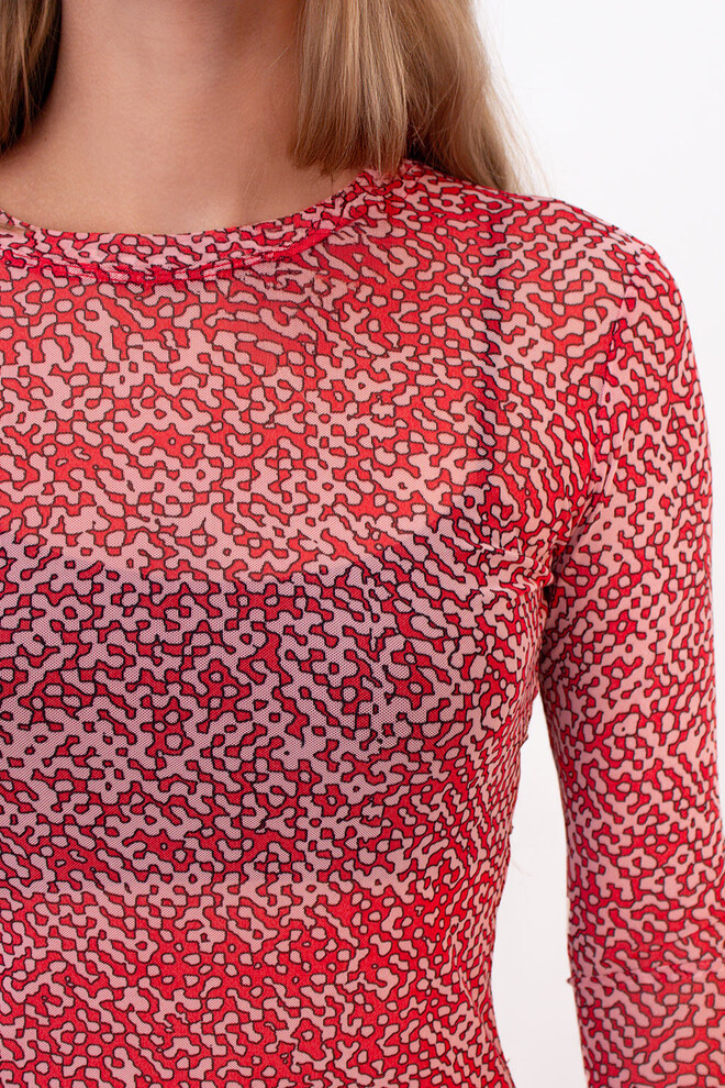 Лонгслів з сітки в піксельний принт PIXEL MESH 7001/070 Giulia (carnation pink), рожевий
