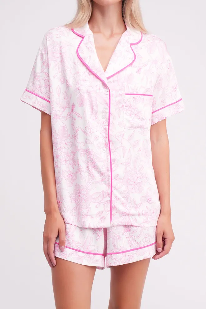 Пижама с цветочным рисунком FLOSSED IN FLOWERS 6405/040 Giulia (white/pink floral print/magenta), белый/розовый