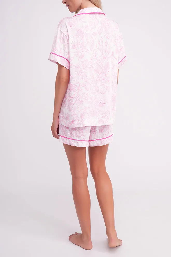 Пижама с цветочным рисунком FLOSSED IN FLOWERS 6405/040 Giulia (white/pink floral print/magenta), белый/розовый