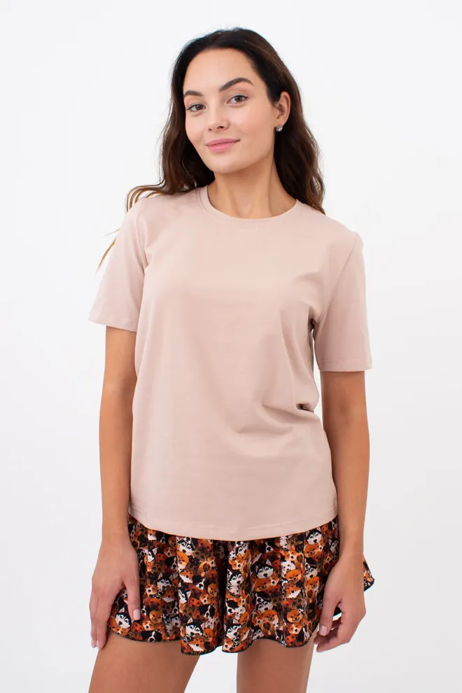 Піжама футболка та шорти з принтом собачки FUNKY DOGS 6126/010 Giulia (creamy beige/dog), бежевий