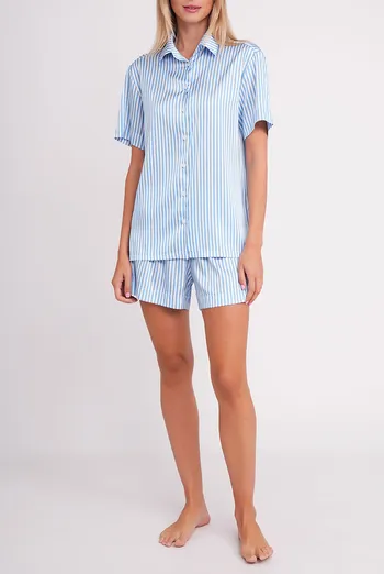 Шелковая пижама в полоску NAP QUEEN 6604/050 Giulia (white/dull blue), белый/голубой Шелковая пижама в полоску NAP QUEEN 6604/050 Giulia (white/dull blue), белый/голубой