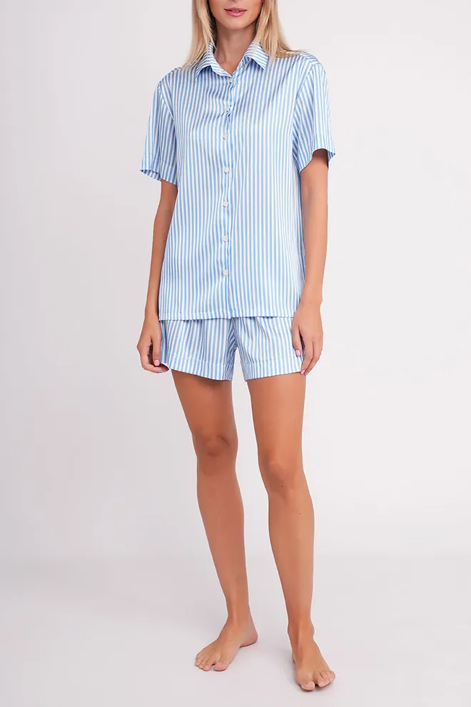 Шелковая пижама в полоску NAP QUEEN 6604/050 Giulia (white/dull blue), белый/голубой