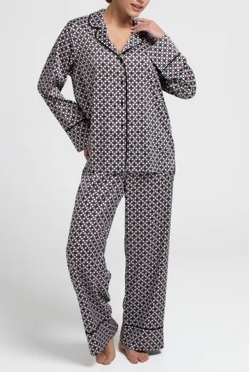 Шелковая пижама NOIRE 5507/050 Giulia (white/crushed berry rhomb), белый/бордовый