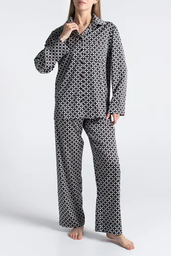 Пижама из шелка NOIRE 5903/050 Giulia (white/twilight teal rhomb), белый/черный